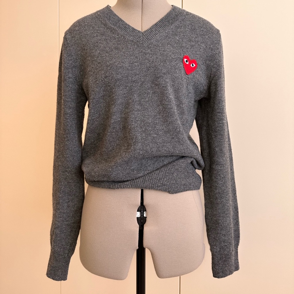 Comme des Garcons Gray Wool Sweater with Heart